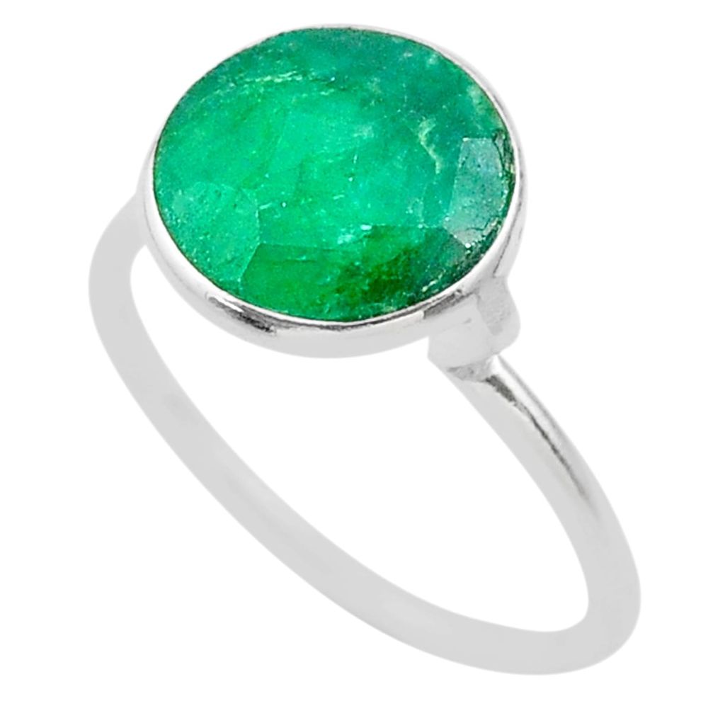 4.23cts solitaire natural green emerald 925 sterling silver ring size 7 t30009