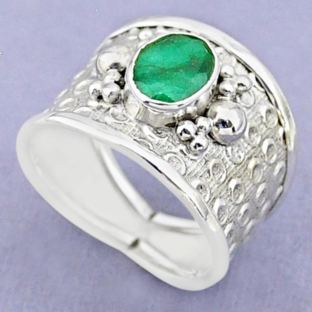 1.96cts solitaire natural green emerald 925 sterling silver ring size 7 t37175