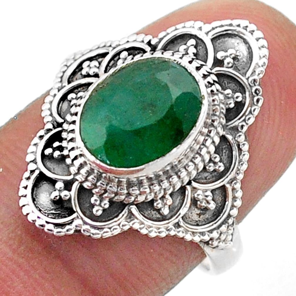 2.90cts solitaire natural green emerald 925 sterling silver ring size 7 t46637