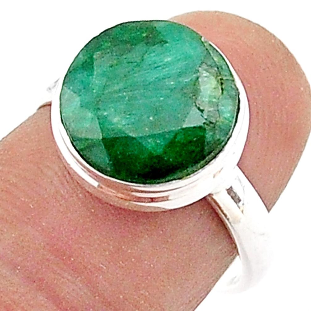 5.38cts solitaire natural green emerald 925 sterling silver ring size 7 t65840