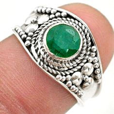 1.06cts solitaire natural green emerald 925 sterling silver ring size 7 t75421
