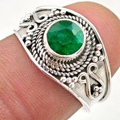 1.21cts solitaire natural green emerald 925 sterling silver ring size 7 t75423