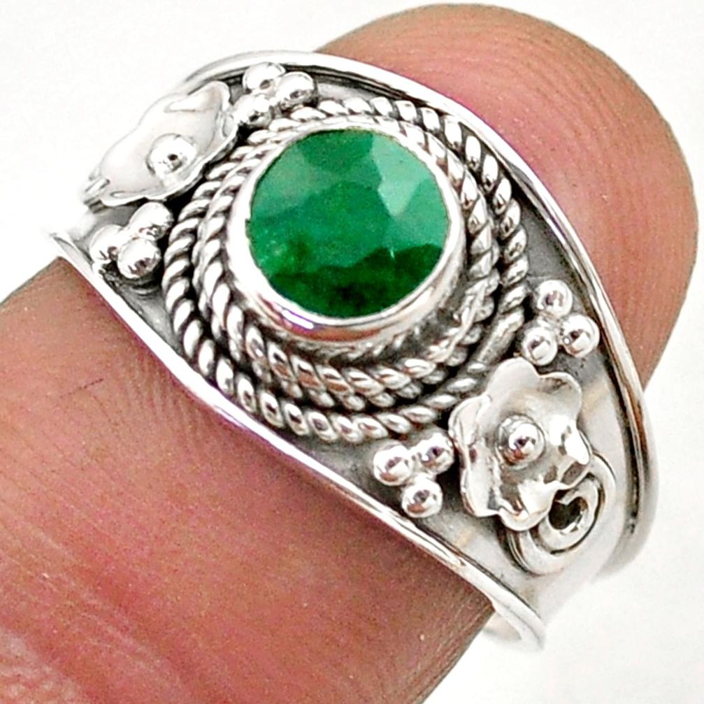 1.14cts solitaire natural green emerald 925 sterling silver ring size 7 t75459