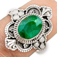 2.82cts solitaire natural green emerald 925 sterling silver ring size 7 t76924