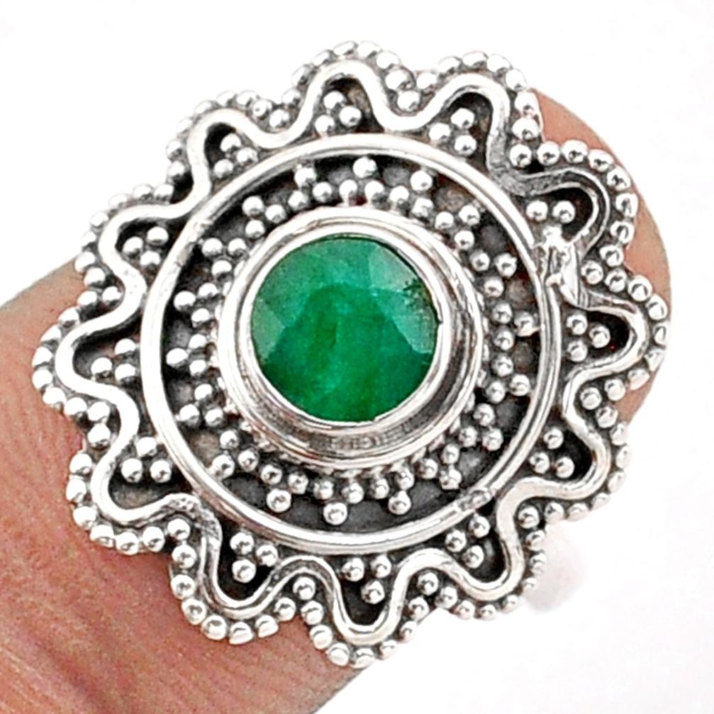 0.98cts solitaire natural green emerald 925 sterling silver ring size 7 t84561