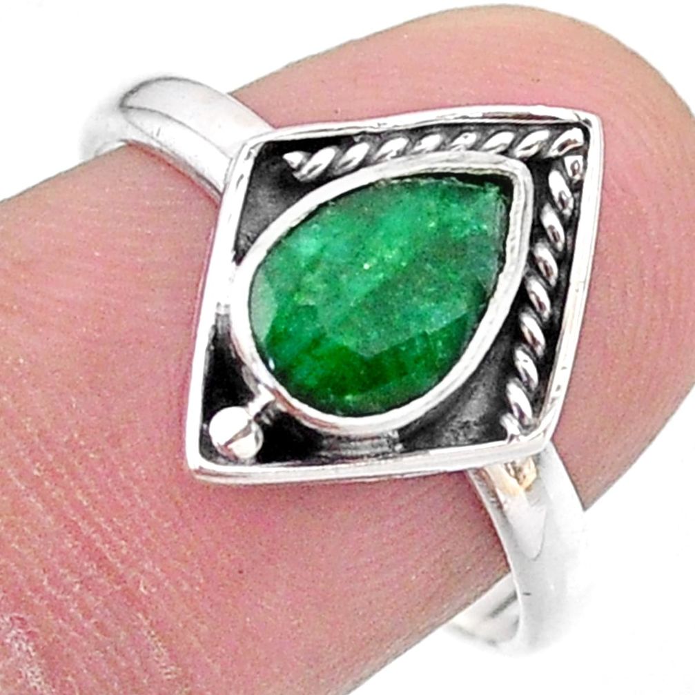 2.43cts solitaire natural green emerald 925 sterling silver ring size 8 t28345