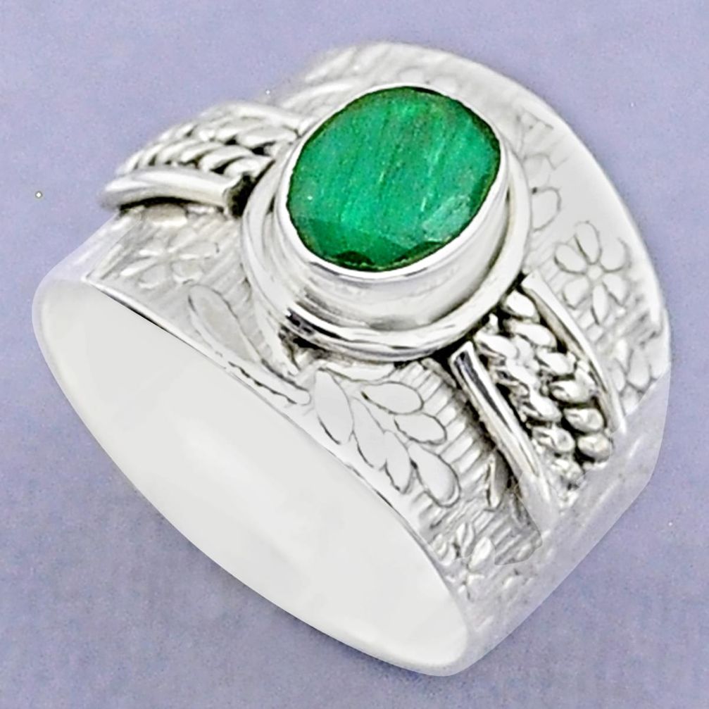 2.11cts solitaire natural green emerald 925 sterling silver ring size 8 t37192