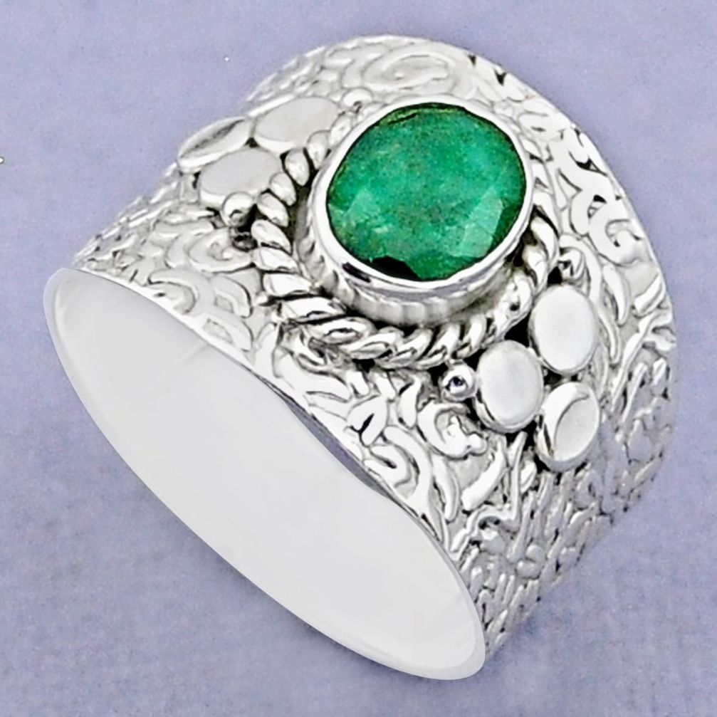 2.01cts solitaire natural green emerald 925 sterling silver ring size 8 t37231
