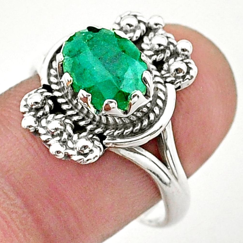 2.98cts solitaire natural green emerald 925 sterling silver ring size 8 t40646