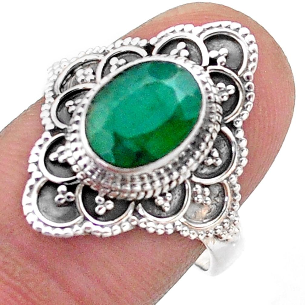 3.41cts solitaire natural green emerald 925 sterling silver ring size 8 t46600