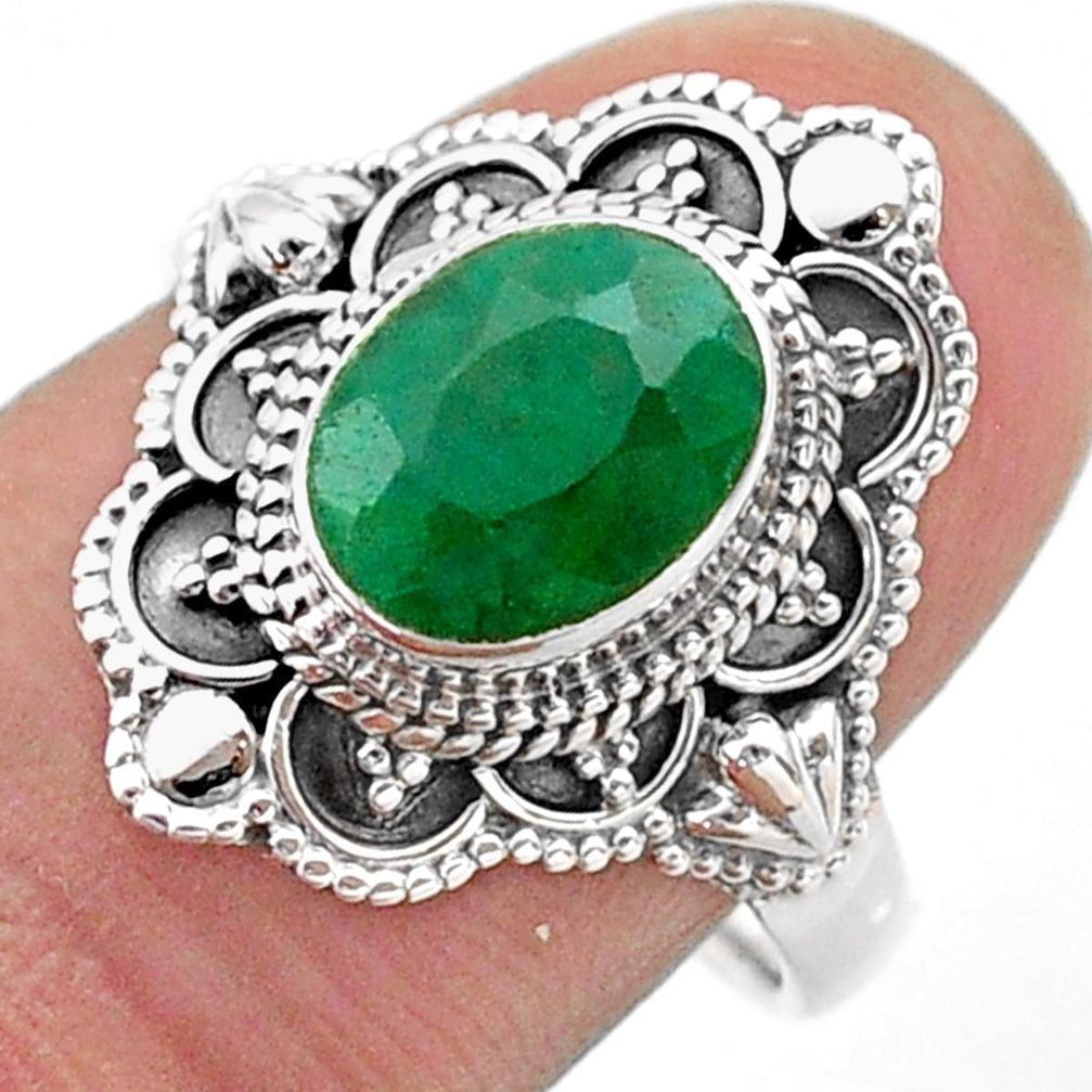 3.40cts solitaire natural green emerald 925 sterling silver ring size 8 t46648