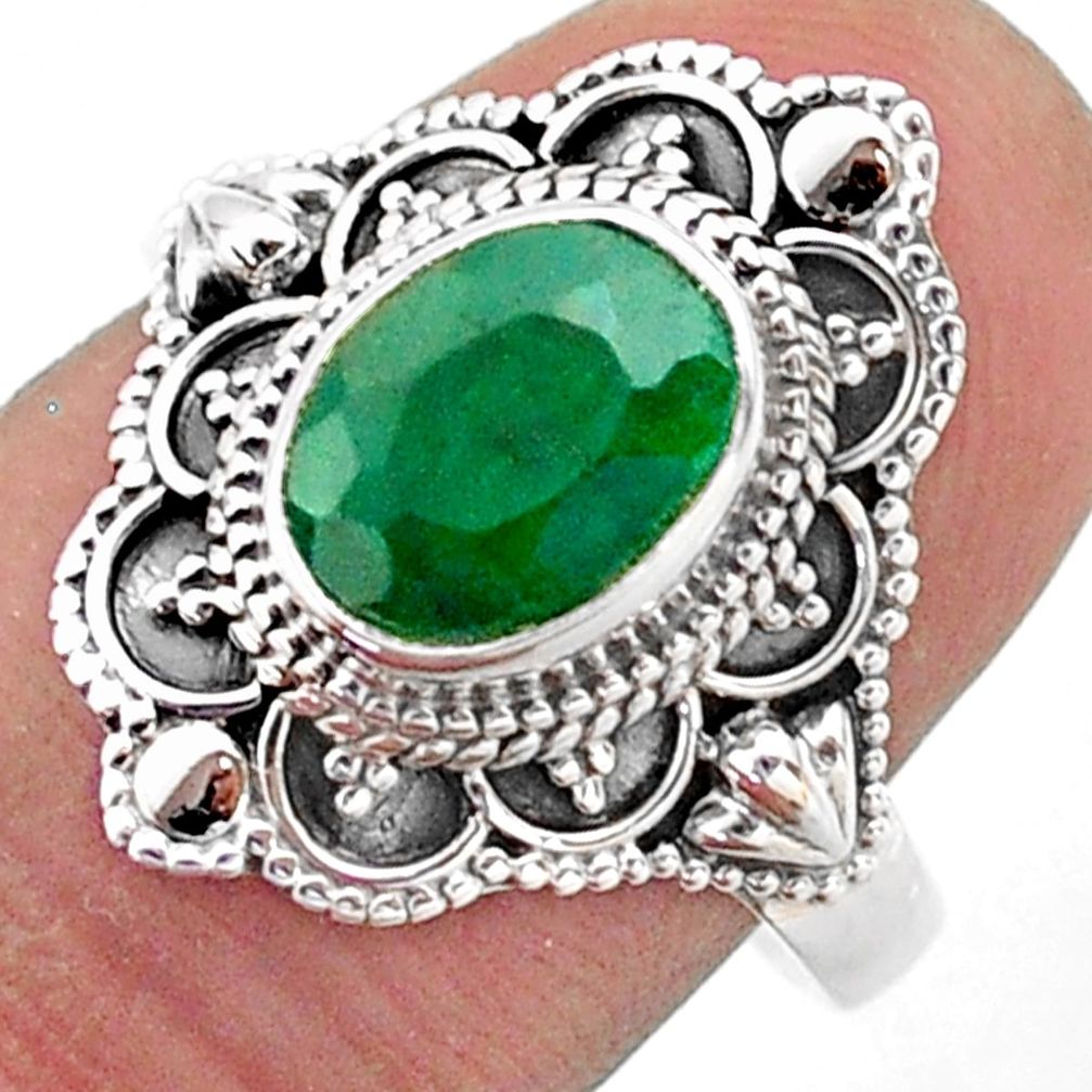 3.22cts solitaire natural green emerald 925 sterling silver ring size 8 t46672