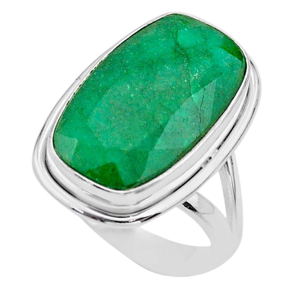 14.88cts solitaire natural green emerald 925 sterling silver ring size 8 t47247