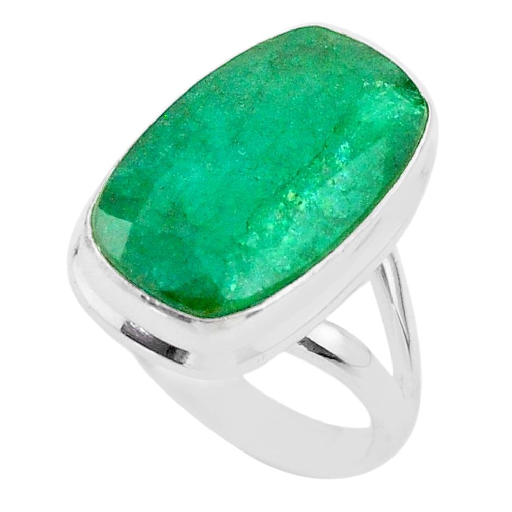 14.23cts solitaire natural green emerald 925 sterling silver ring size 8 t47254