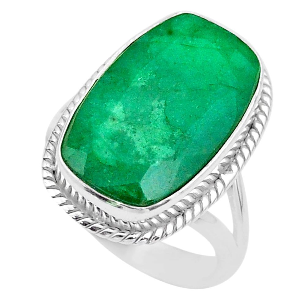 13.76cts solitaire natural green emerald 925 sterling silver ring size 8 t47256