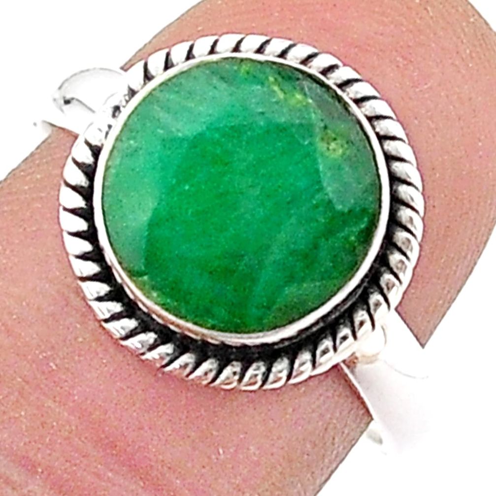 5.38cts solitaire natural green emerald 925 sterling silver ring size 8 t65802