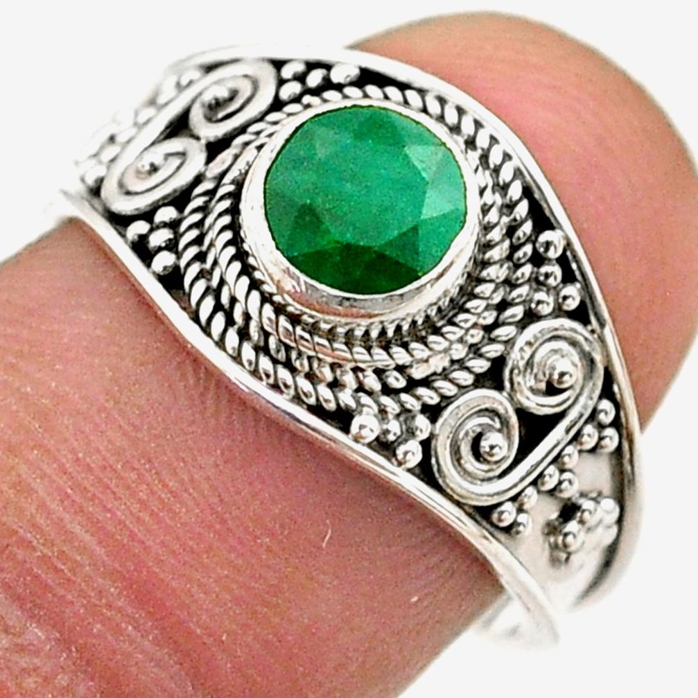 1.14cts solitaire natural green emerald 925 sterling silver ring size 8 t75758