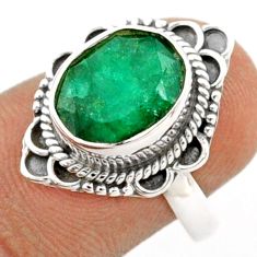 4.82cts solitaire natural green emerald 925 sterling silver ring size 8 t81525