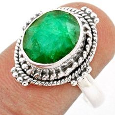 5.13cts solitaire natural green emerald 925 sterling silver ring size 8 t81532