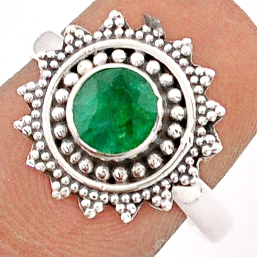 1.00cts solitaire natural green emerald 925 sterling silver ring size 8 t84263