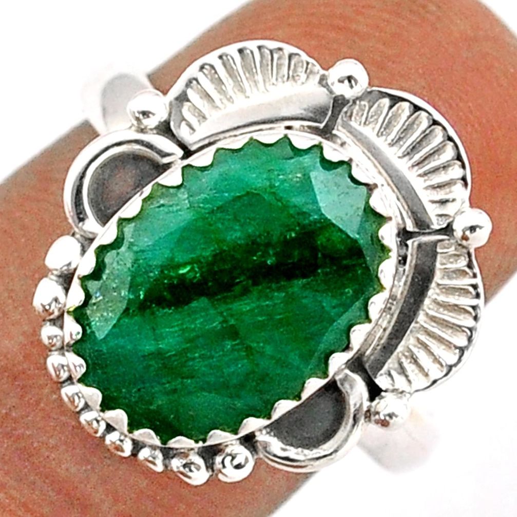 5.08cts solitaire natural green emerald 925 sterling silver ring size 8 t86649