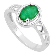 1.51cts solitaire natural green emerald 925 sterling silver ring size 8 u20141