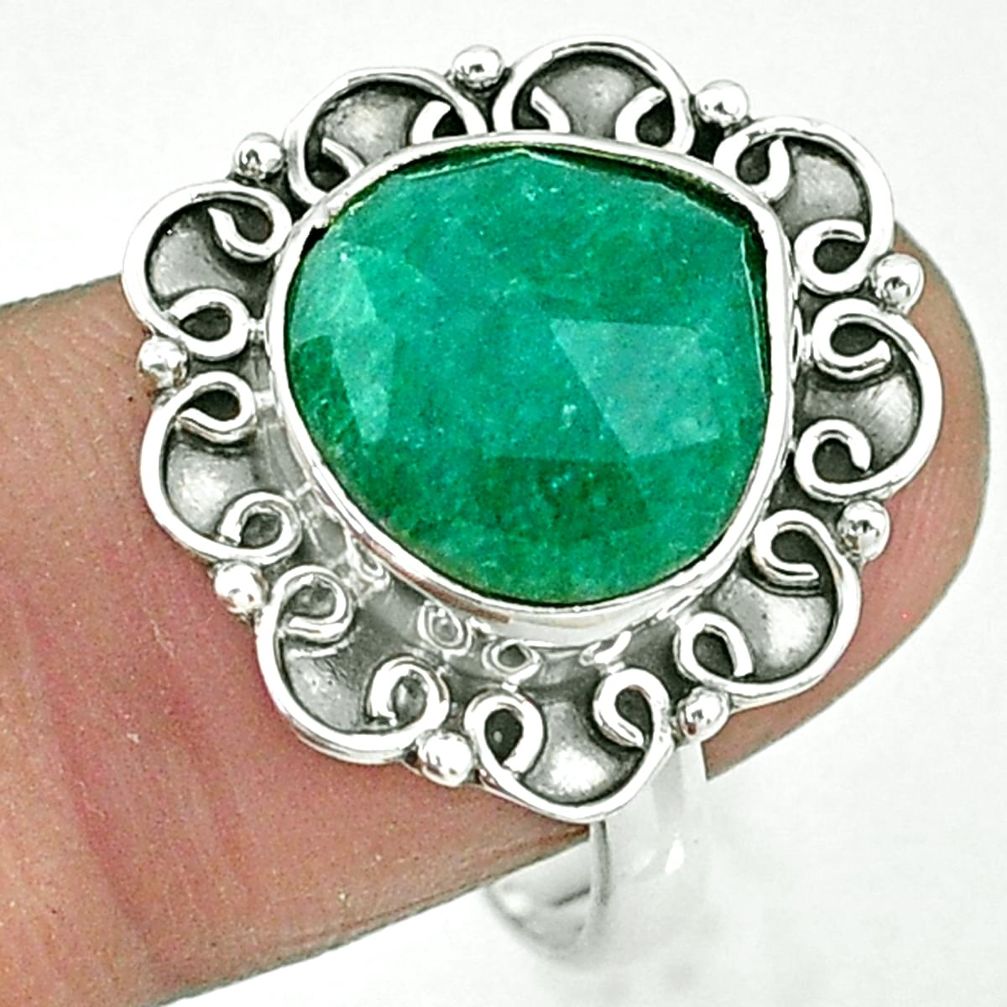 6.02cts solitaire natural green emerald 925 sterling silver ring size 9 t10485