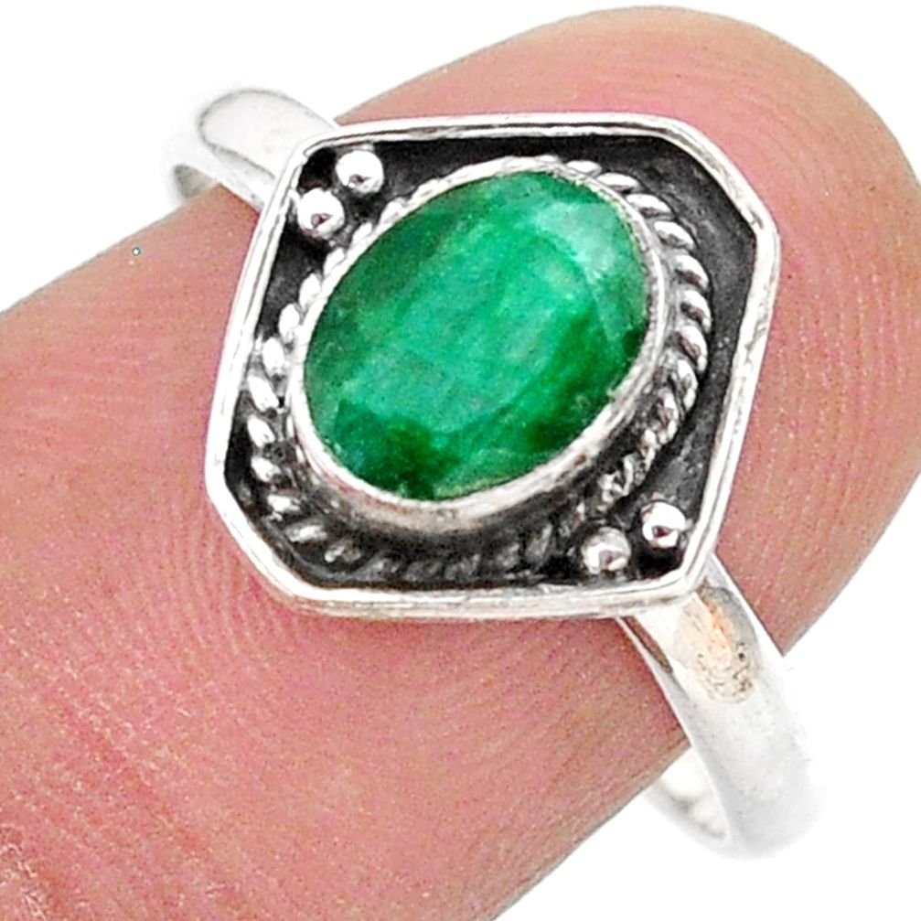 2.61cts solitaire natural green emerald 925 sterling silver ring size 9 t28395