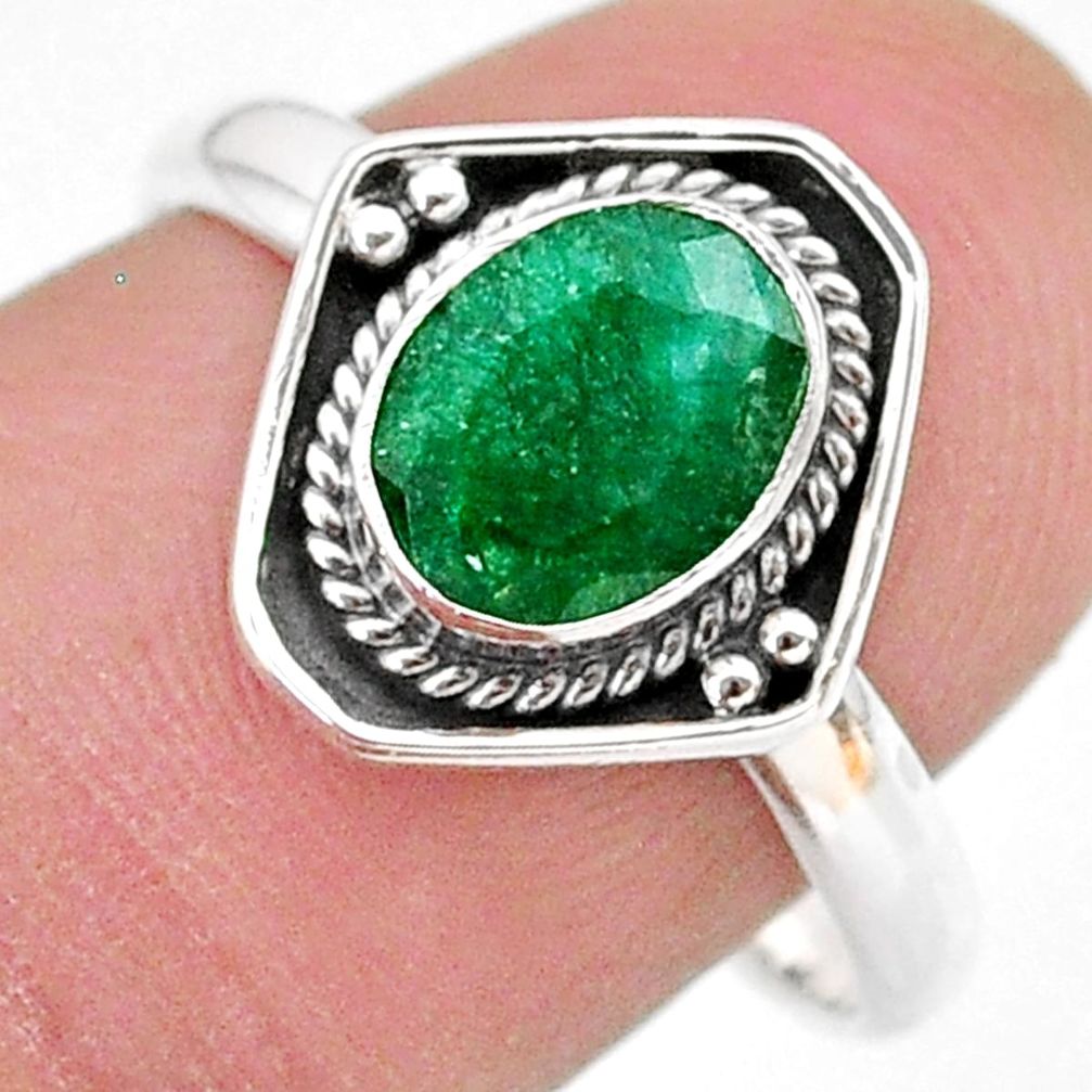 2.42cts solitaire natural green emerald 925 sterling silver ring size 9 t28398