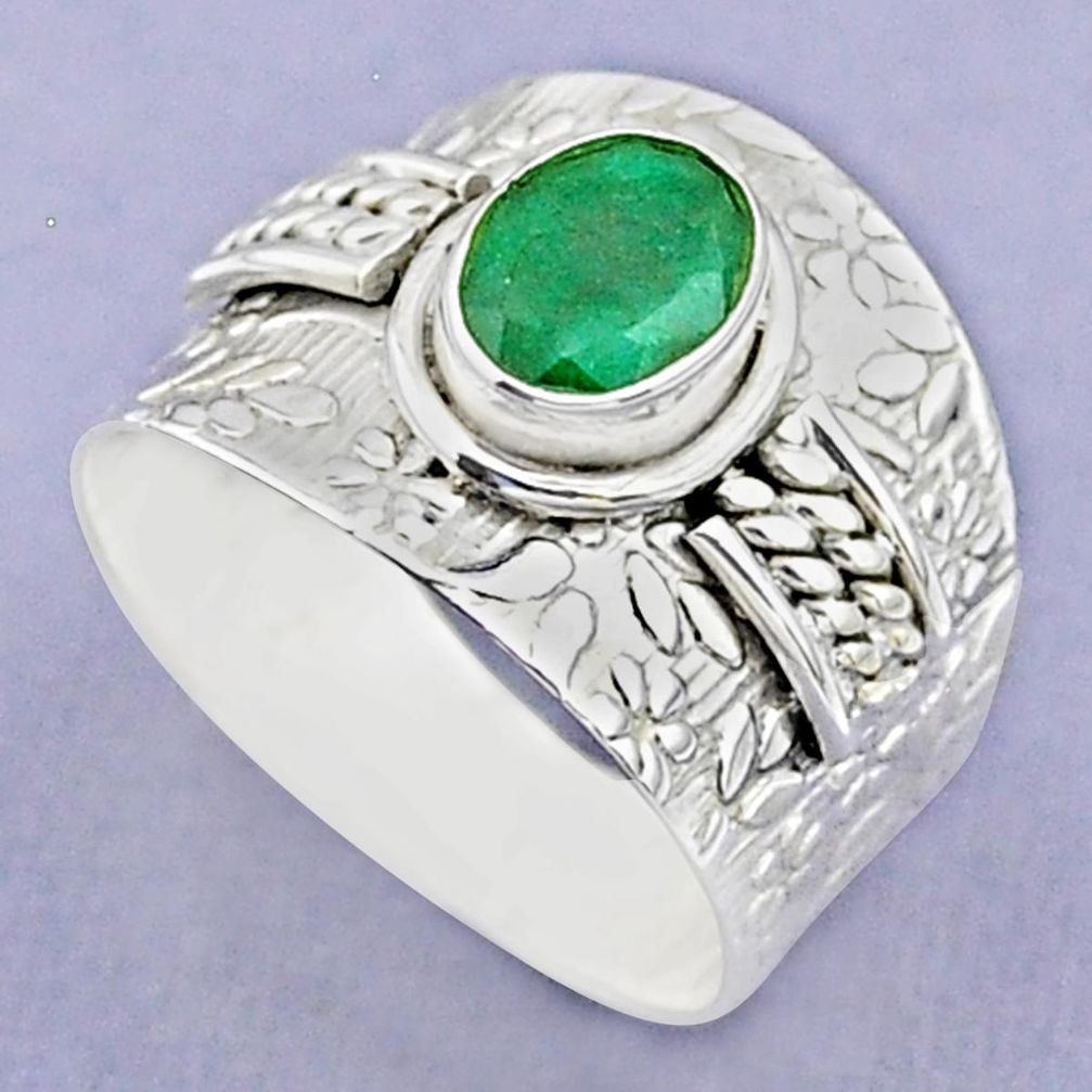 1.94cts solitaire natural green emerald 925 sterling silver ring size 9 t37191