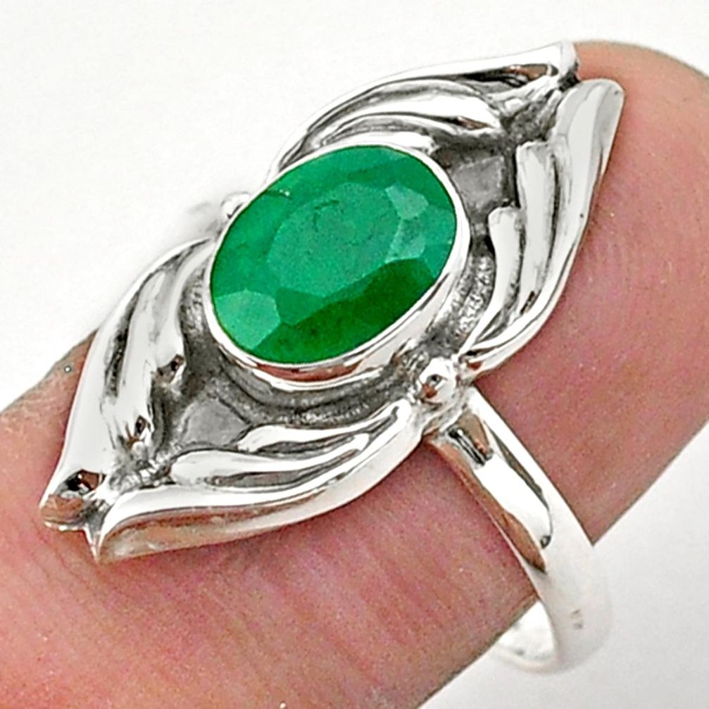 3.10cts solitaire natural green emerald 925 sterling silver ring size 9 t40670