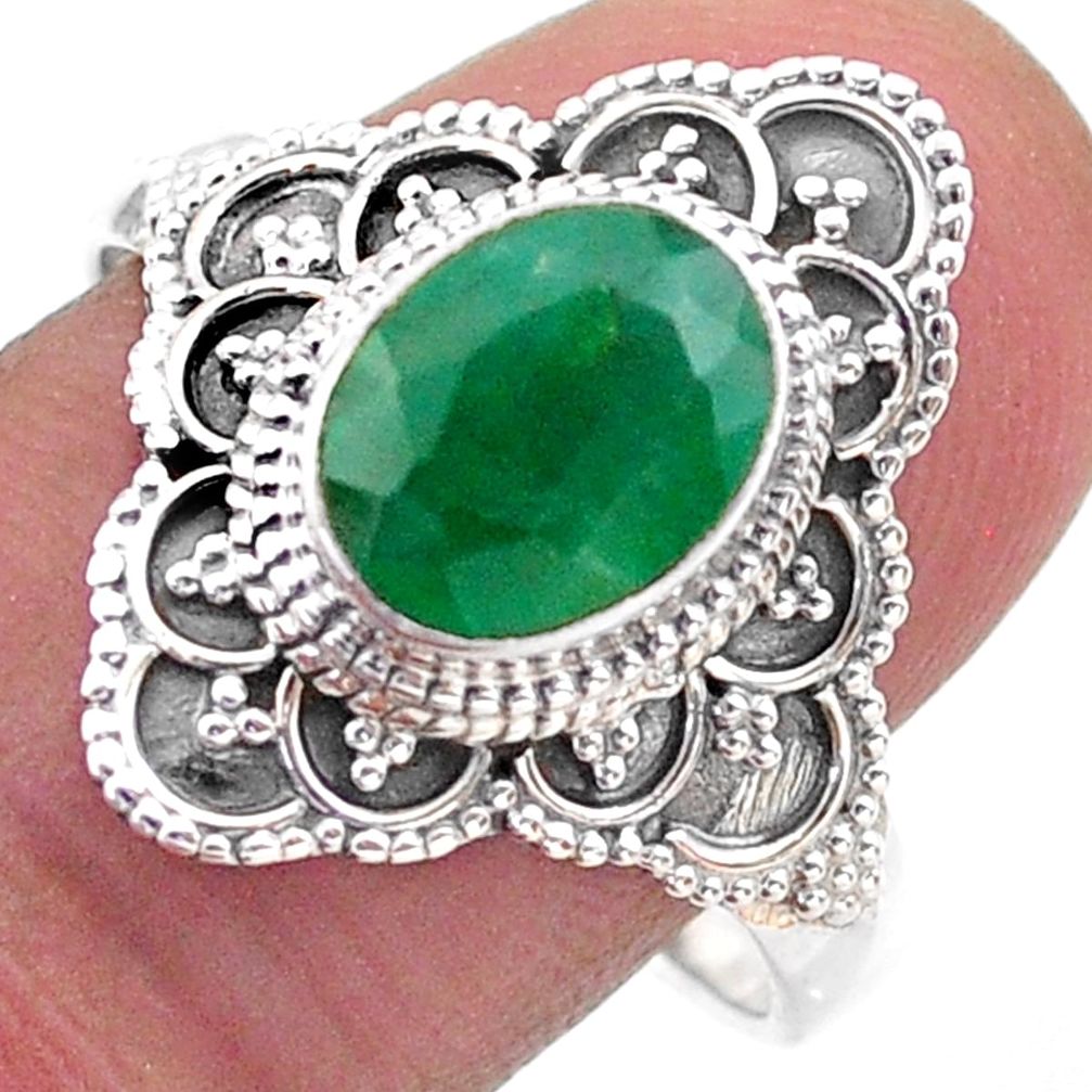 2.98cts solitaire natural green emerald 925 sterling silver ring size 9 t46590