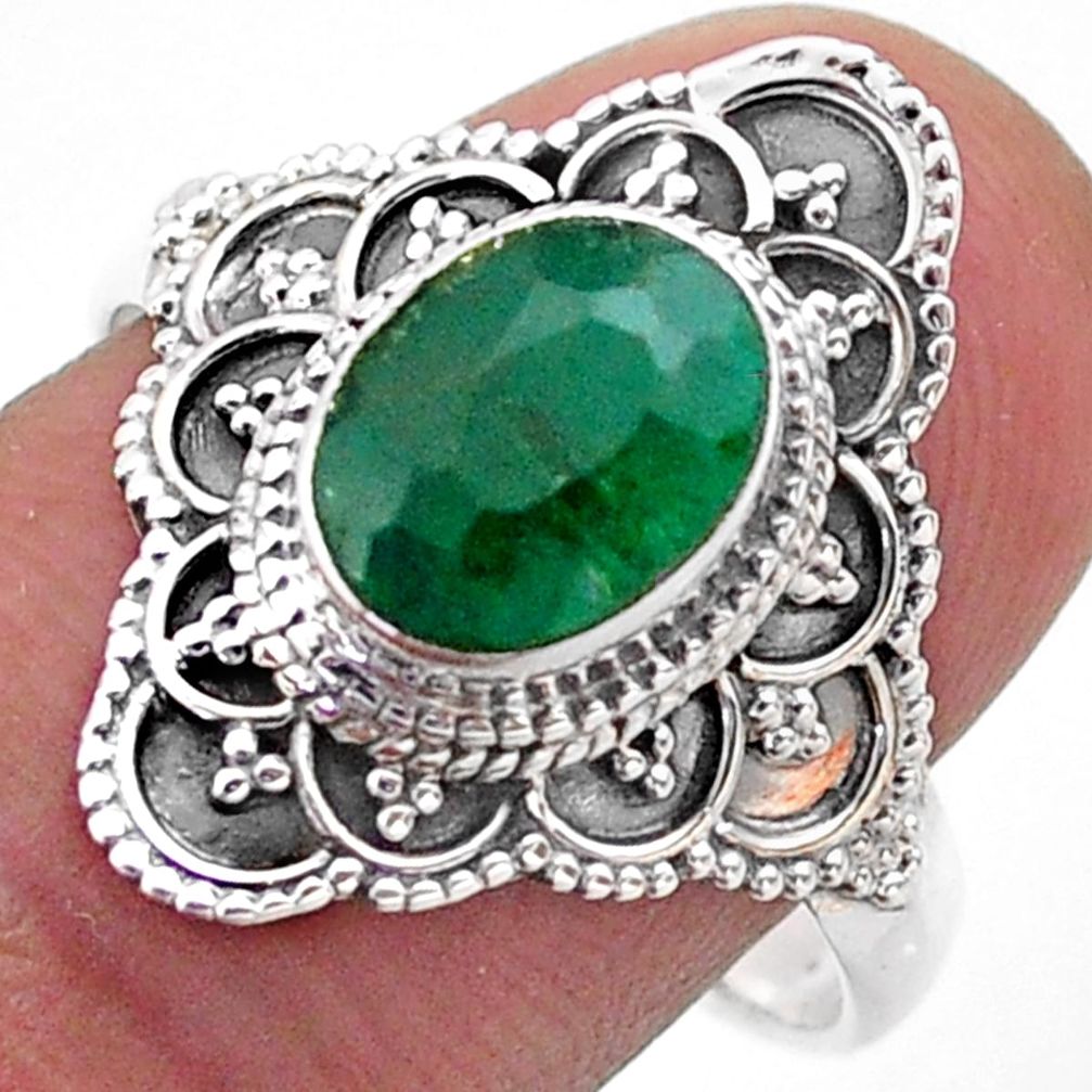 3.05cts solitaire natural green emerald 925 sterling silver ring size 9 t46634