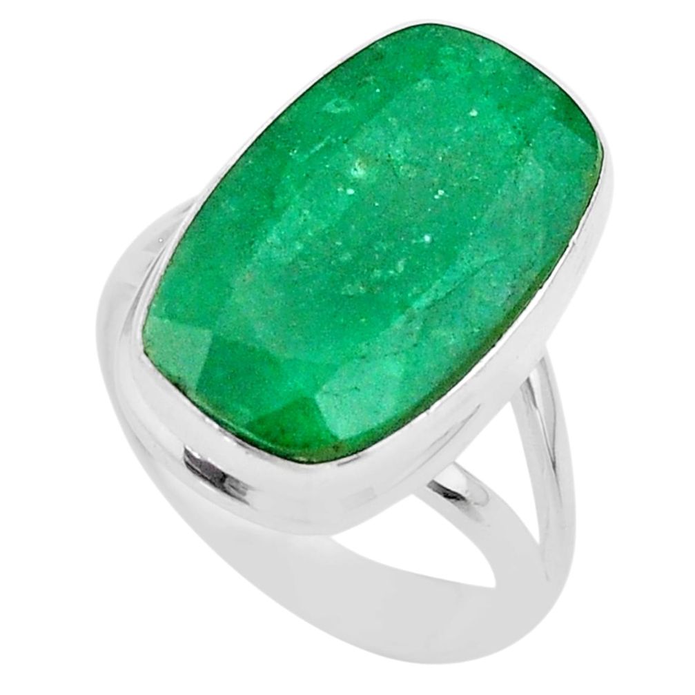 14.61cts solitaire natural green emerald 925 sterling silver ring size 9 t47241