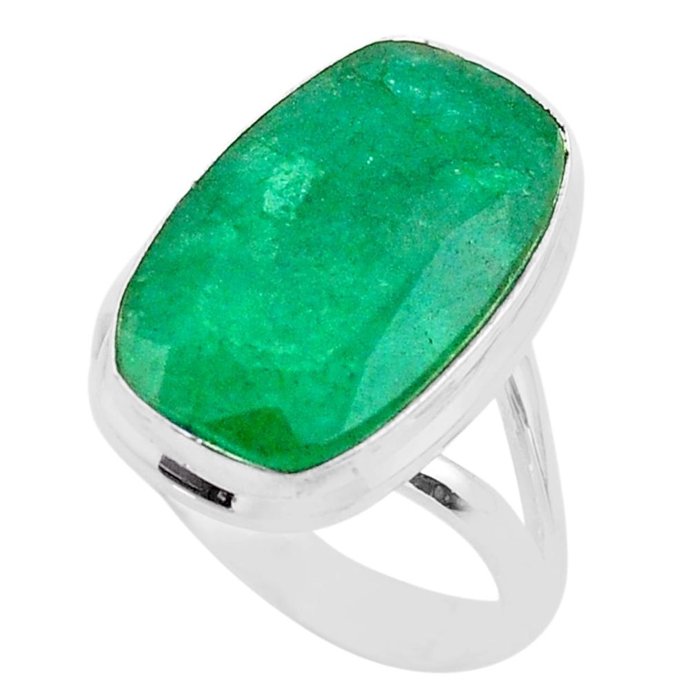 13.76cts solitaire natural green emerald 925 sterling silver ring size 9 t47248