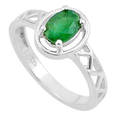 1.52cts solitaire natural green emerald 925 sterling silver ring size 9 u20142