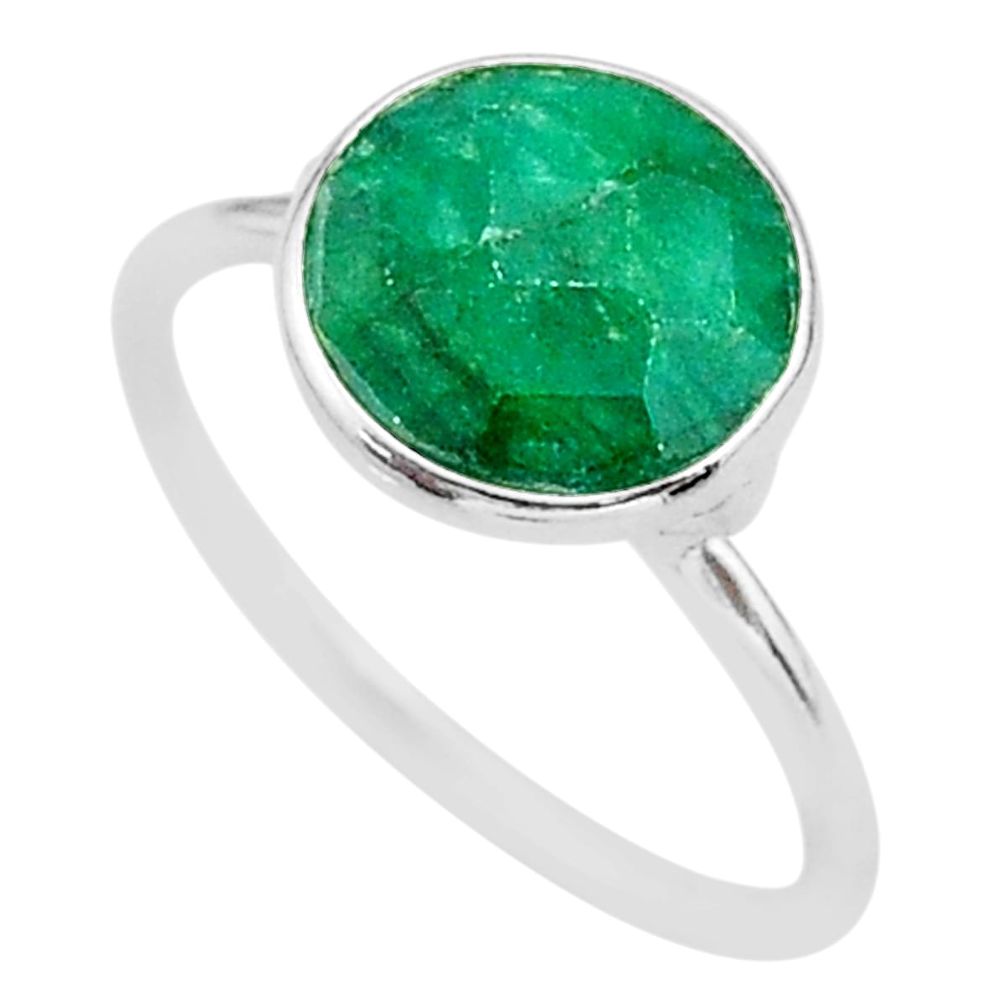 4.46cts solitaire natural green emerald 925 sterling silver ring size 7.5 t39555