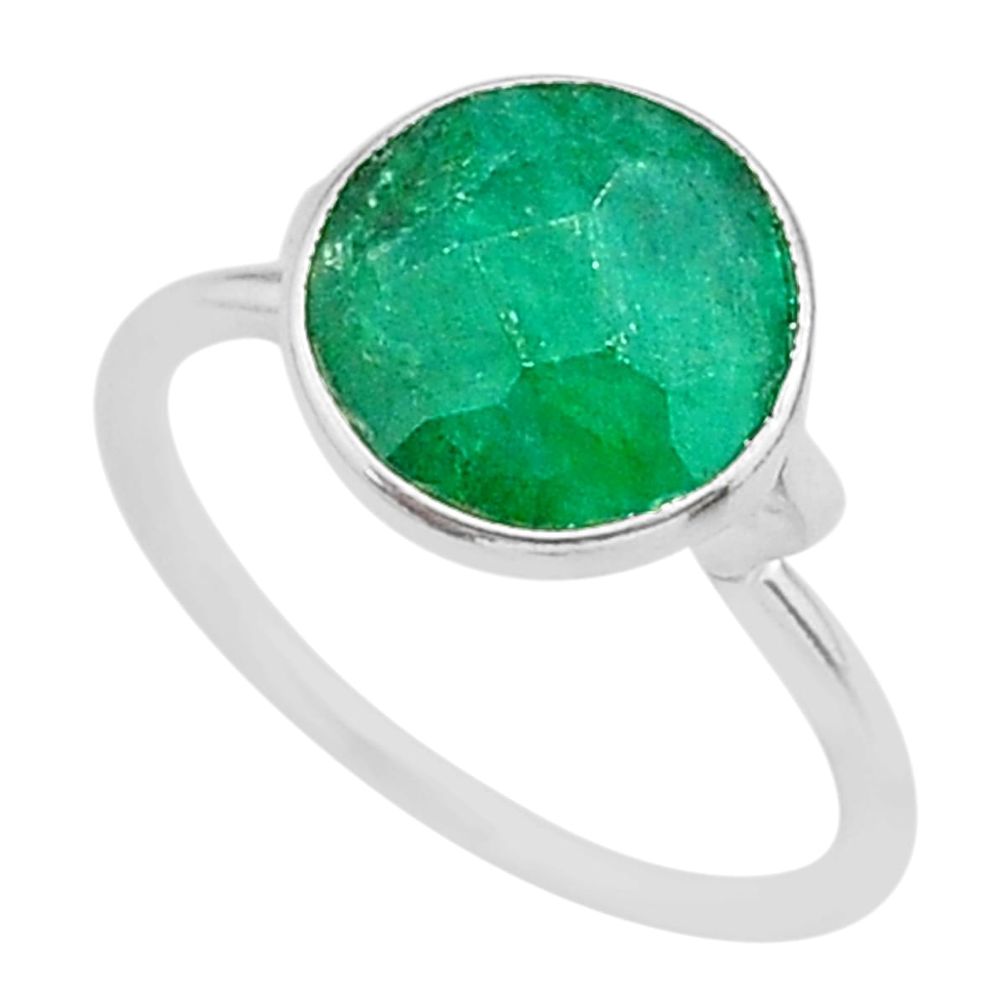 4.71cts solitaire natural green emerald 925 sterling silver ring size 6.5 t39570