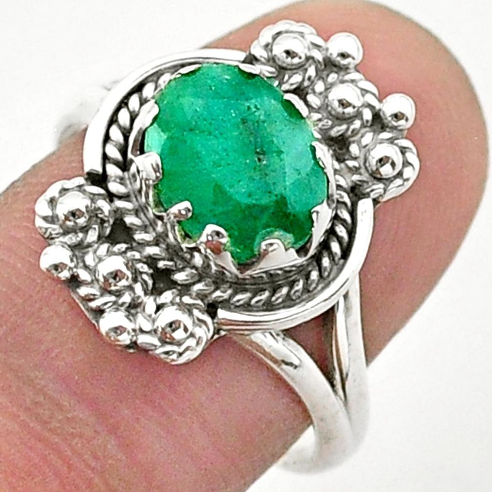 2.97cts solitaire natural green emerald 925 sterling silver ring size 8.5 t40649