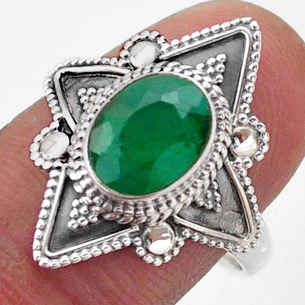 3.10cts solitaire natural green emerald 925 sterling silver ring size 8.5 t46608