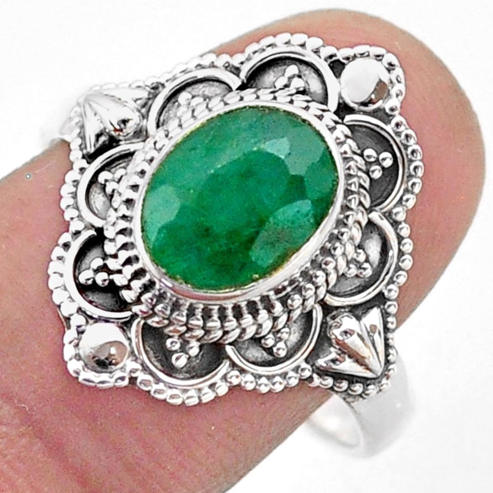 3.22cts solitaire natural green emerald 925 sterling silver ring size 9.5 t46669