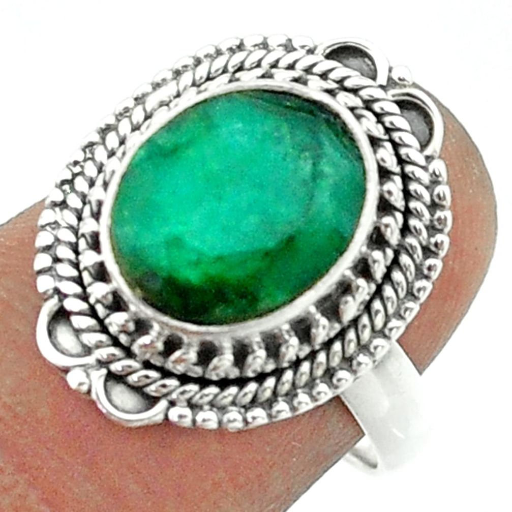 5.31cts solitaire natural green emerald 925 sterling silver ring size 7.5 t55976