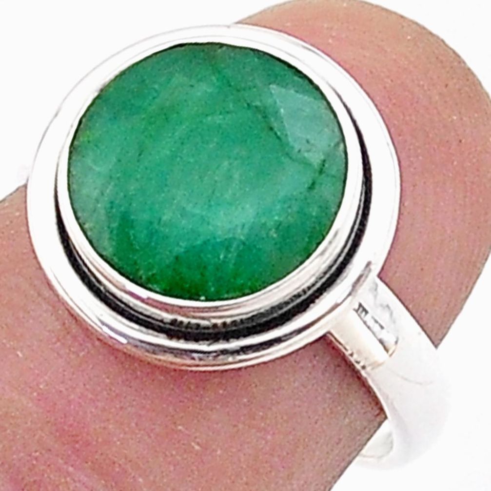 5.10cts solitaire natural green emerald 925 sterling silver ring size 6.5 t65819