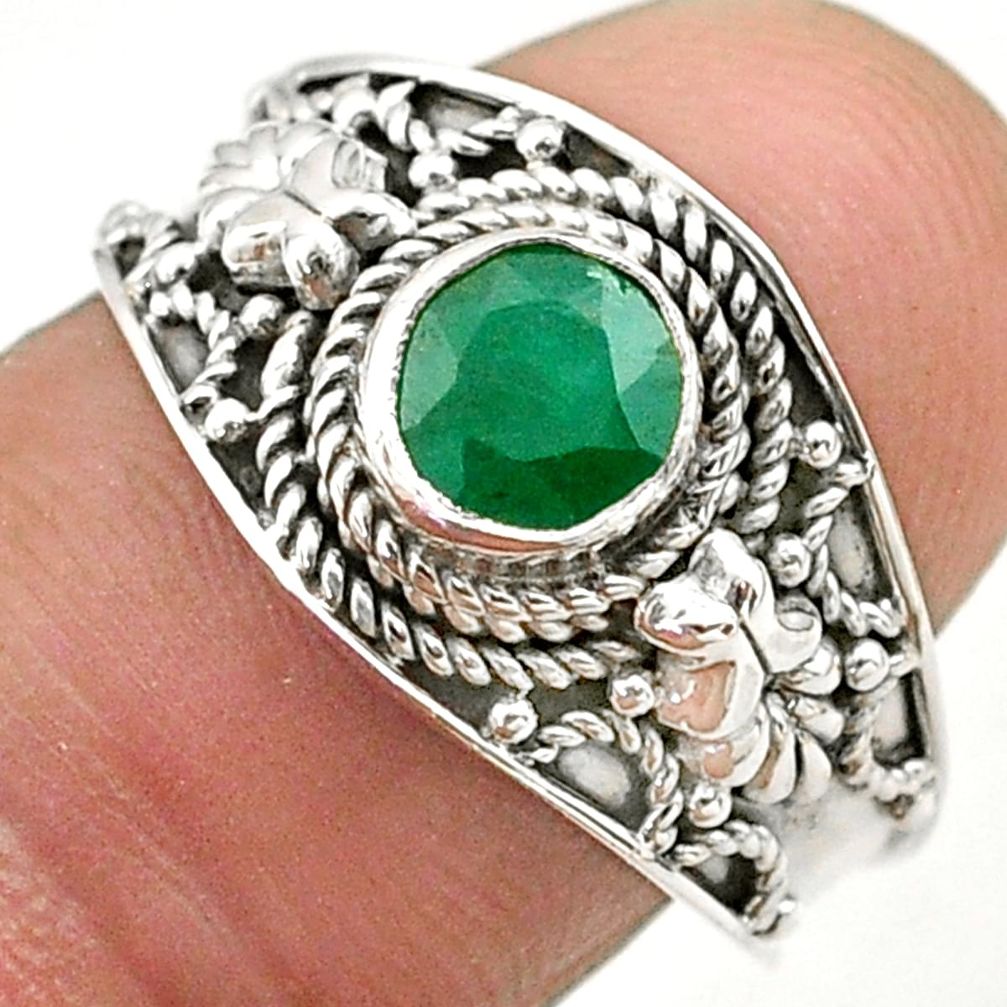 1.15cts solitaire natural green emerald 925 sterling silver ring size 8.5 t75410