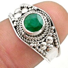 1.13cts solitaire natural green emerald 925 sterling silver ring size 7.5 t75419