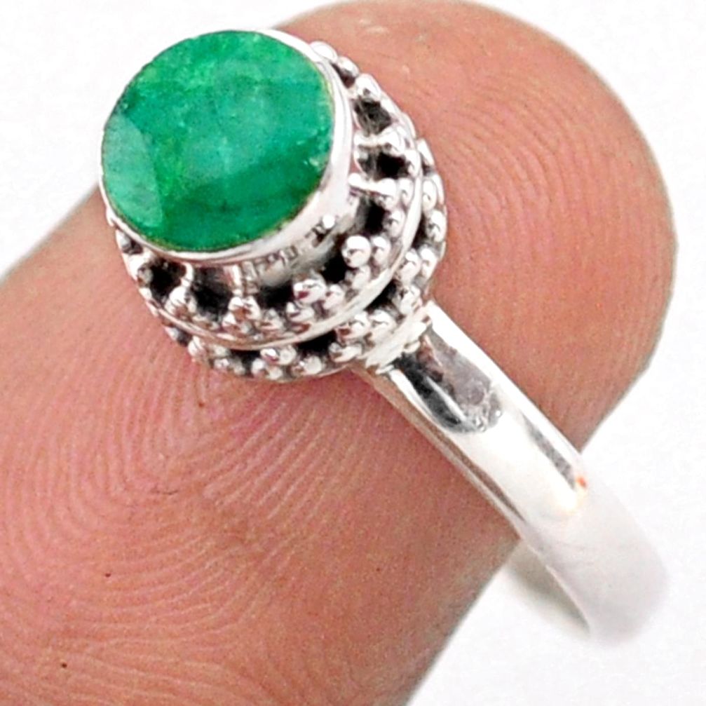 1.14cts solitaire natural green emerald 925 sterling silver ring size 8.5 t81690