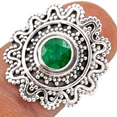 1.03cts solitaire natural green emerald 925 sterling silver ring size 7.5 t84572