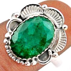5.57cts solitaire natural green emerald 925 sterling silver ring size 8.5 t86651