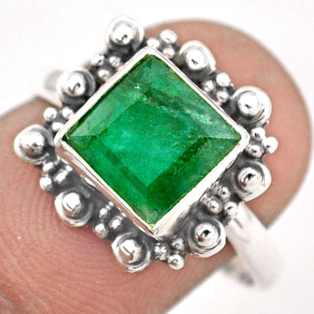 3.28cts solitaire natural green emerald 925 sterling silver ring size 8.5 t87889