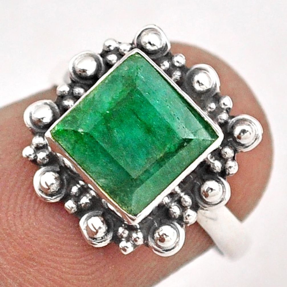 3.12cts solitaire natural green emerald 925 sterling silver ring size 6.5 t87890